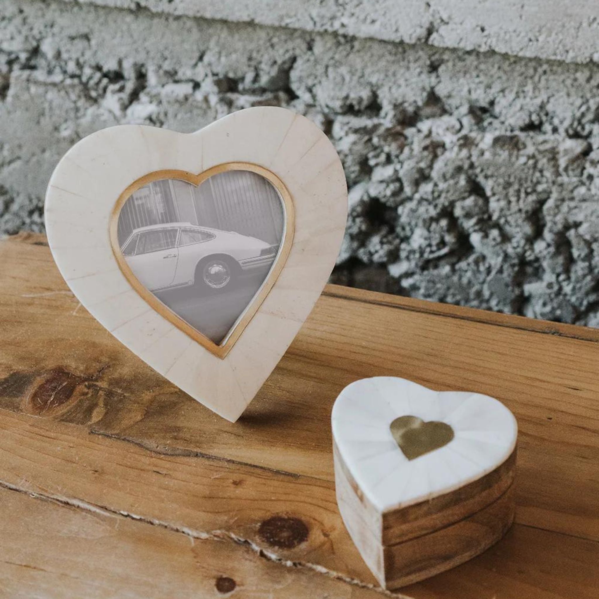 HEART - BONE PICTURE FRAME WITH BRASS ACCENT