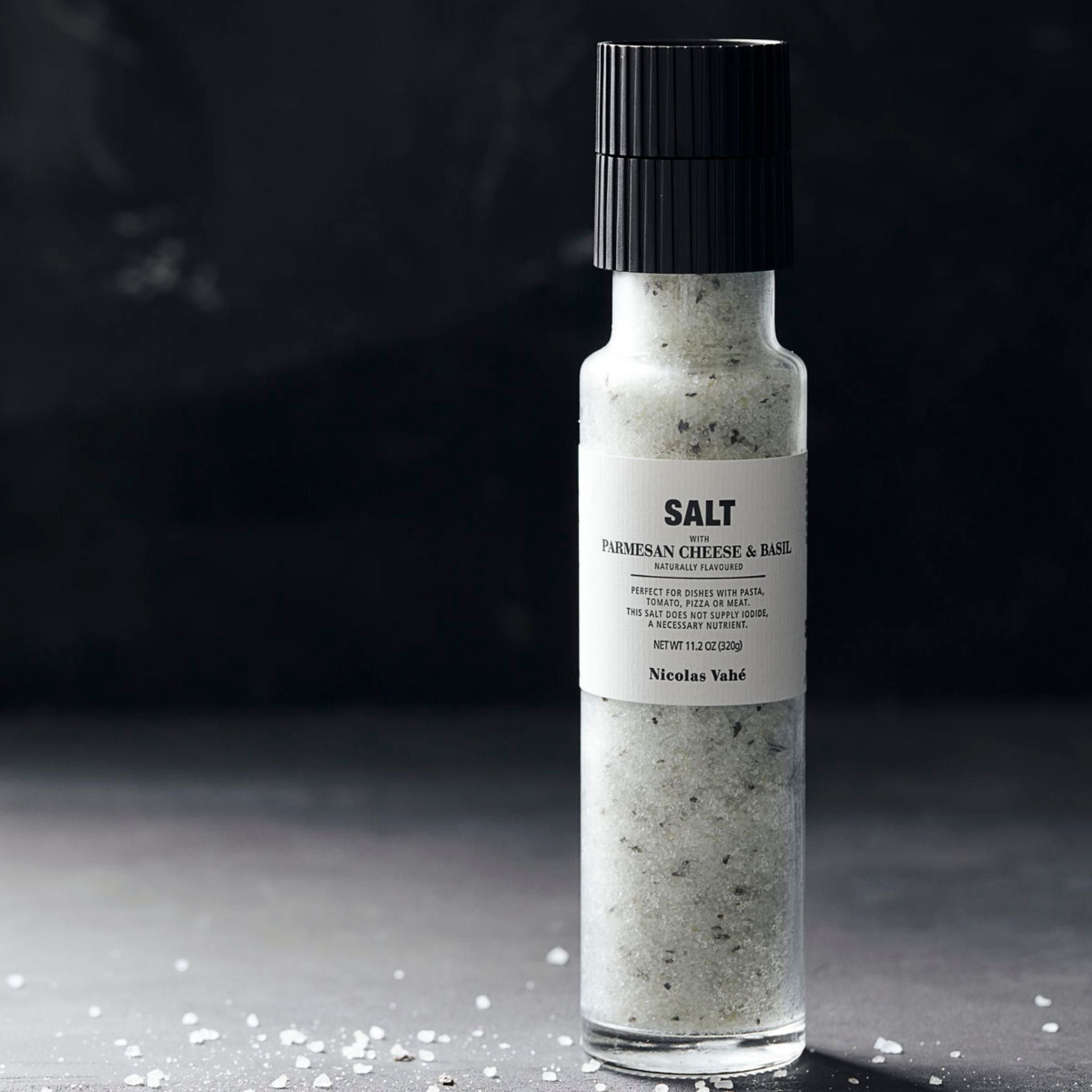 Simply Elevated - This popular salt with parmesan cheese and basil is an essential item in any kitchen. This salt is especially good with pasta dishes and pizza. The salt comes in a handy grinder with two settings - a fine and coarse setting. 