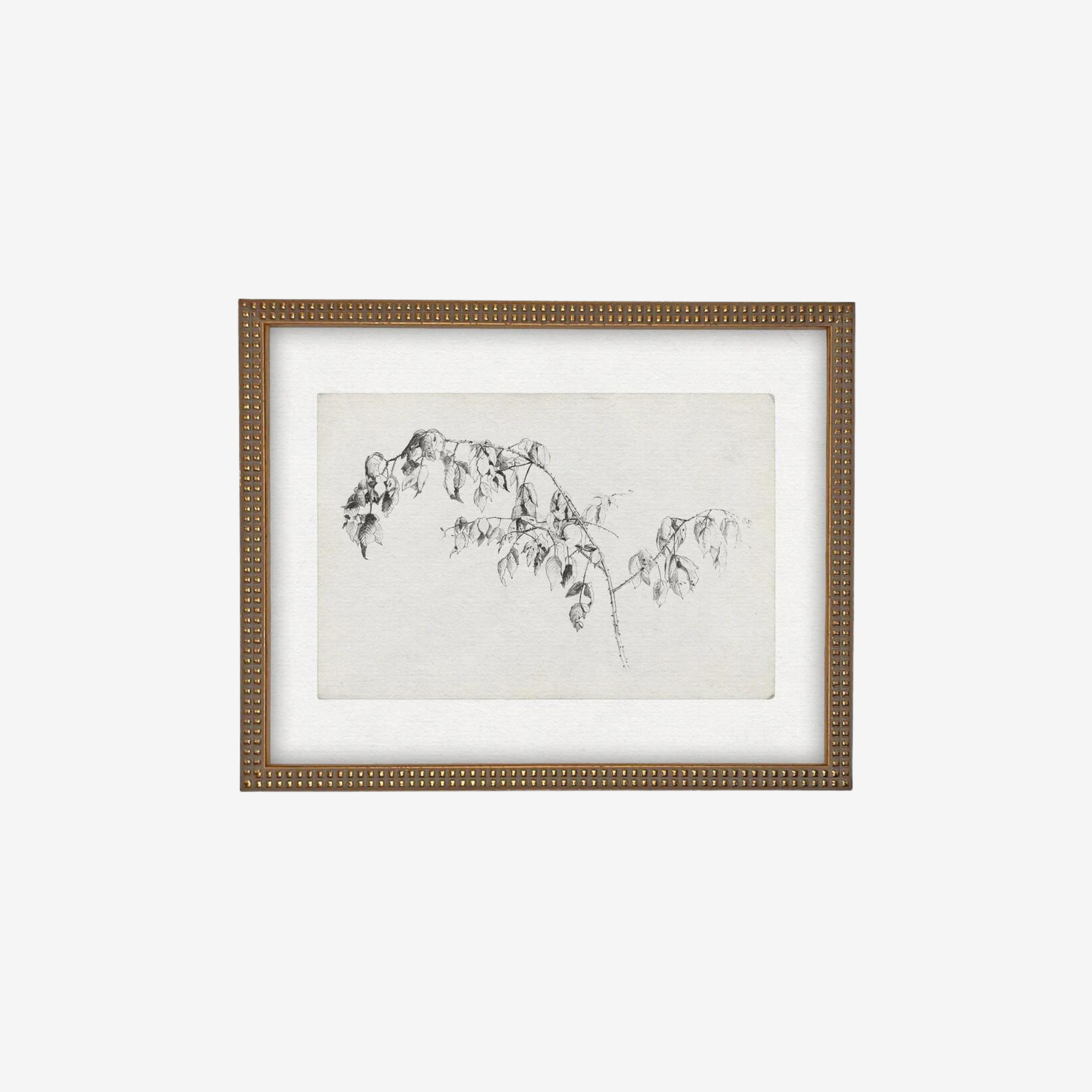 VINTAGE FRAMED CANVAS ART - LEAF BRANCH BEADED FRAME - Simply Elevated home furnishing 