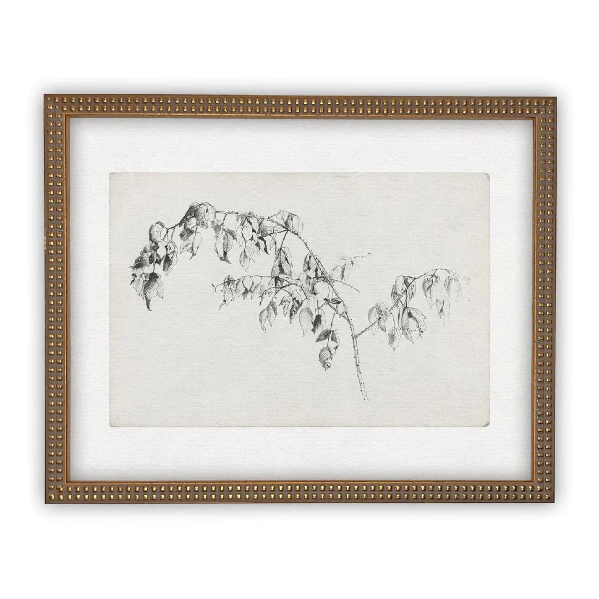 VINTAGE FRAMED CANVAS ART - LEAF BRANCH BEADED FRAME - Simply Elevated home furnishing 