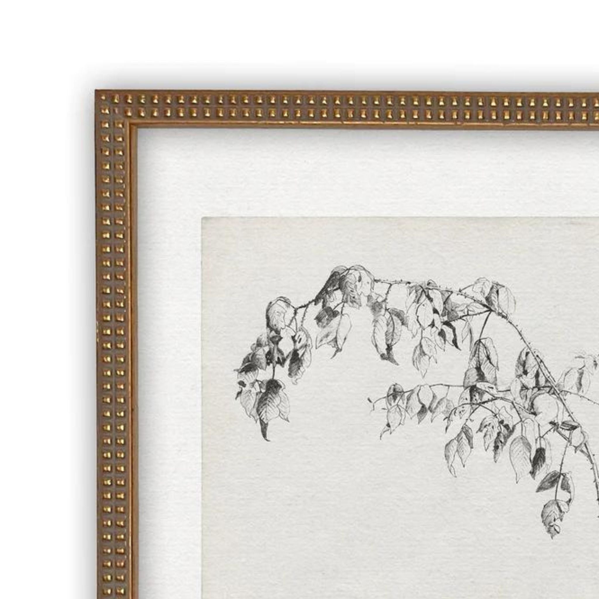 VINTAGE FRAMED CANVAS ART - LEAF BRANCH BEADED FRAME - Simply Elevated home furnishing 