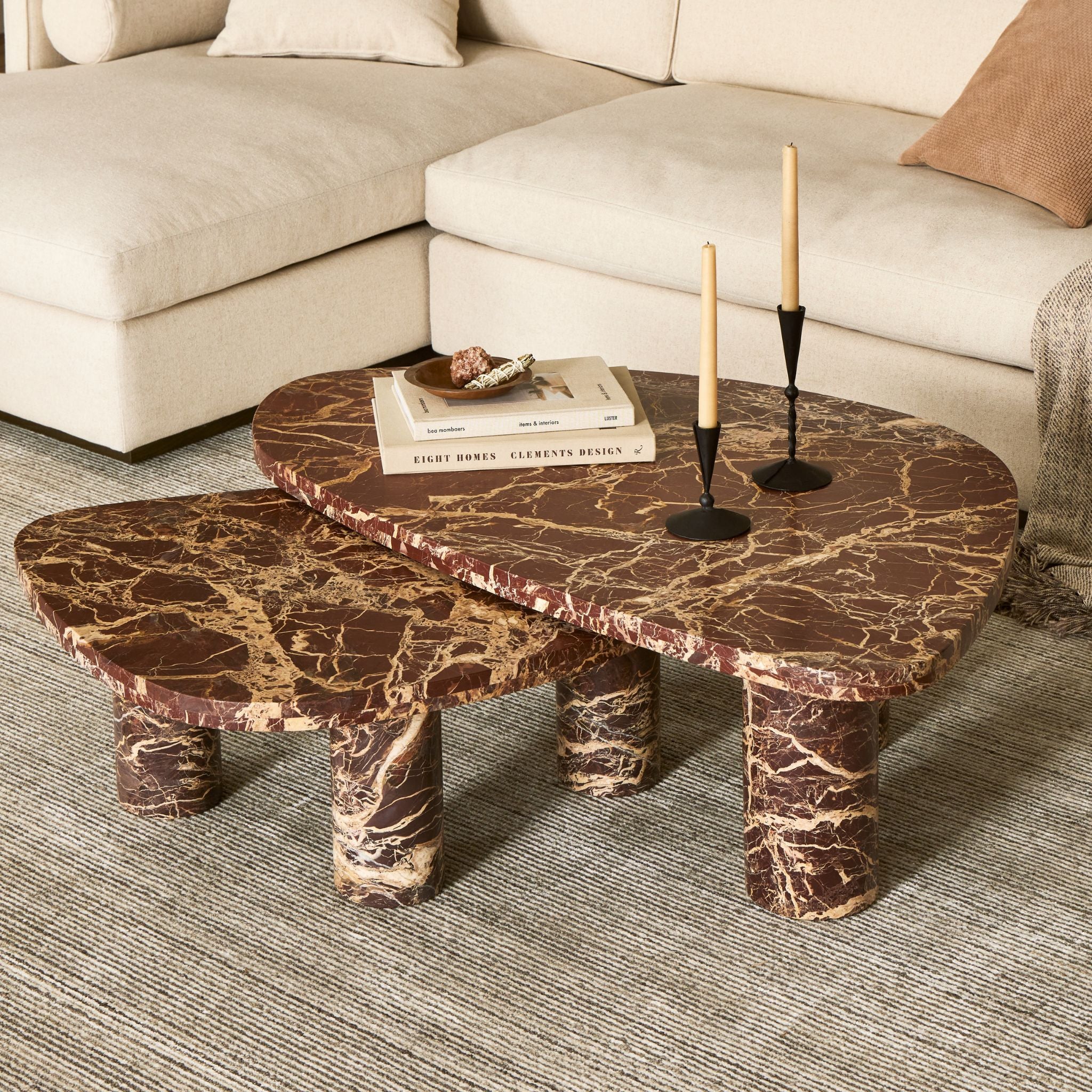 ZION COFFEE TABLE SET-MERLOT MARBLE - Simply Elevated Home Furnishing 